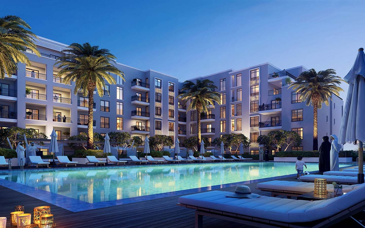 Community swimming pool beside the waterfront at Maryam Island, Sharjah