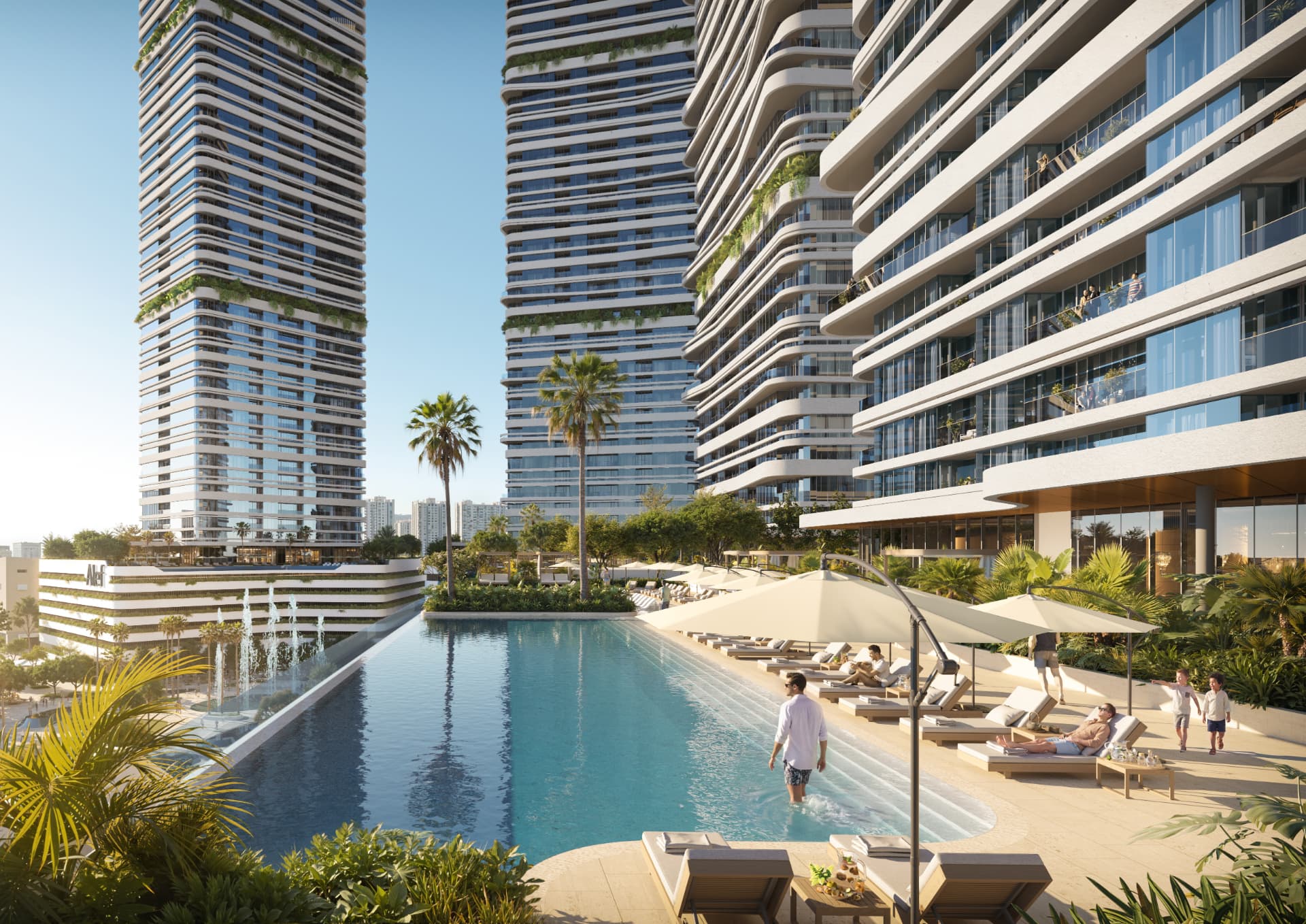 Infinity pool deck along the Linar waterfront