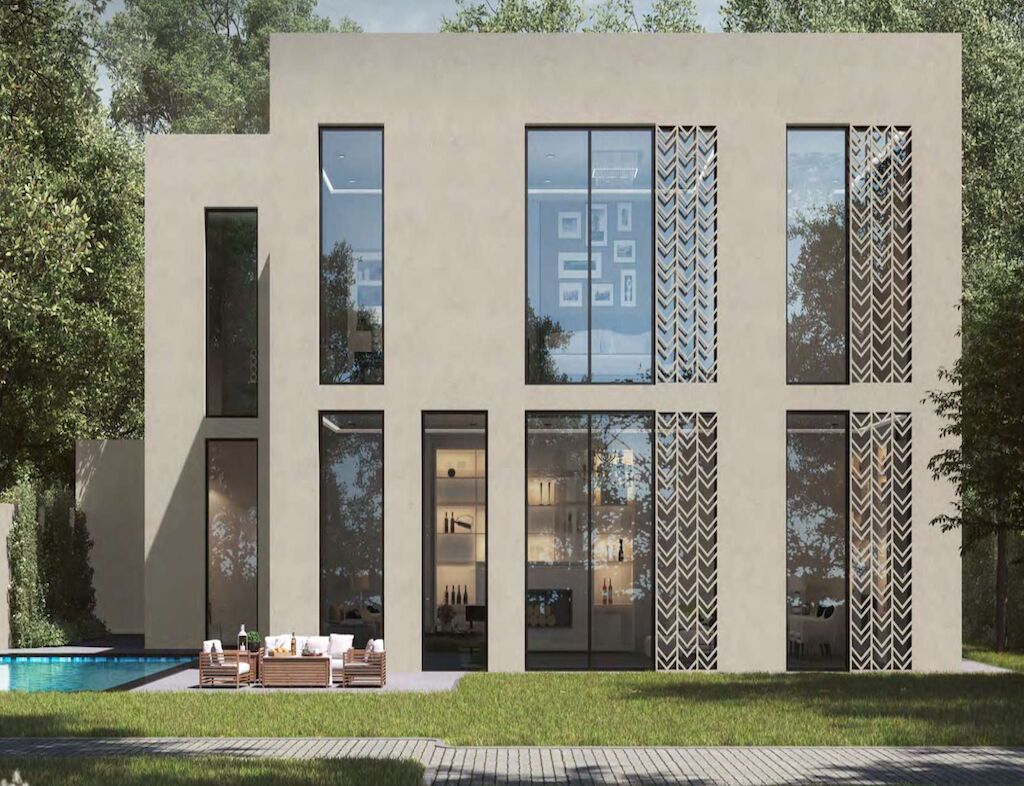 Modern Hayyan villa exterior with patterned facade and full height windows